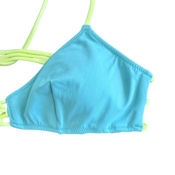 VICTORIA’S SECRET Vibrant Turquoise and Yellow Strappy Bikini Top Sz M - Picture 3 of 10